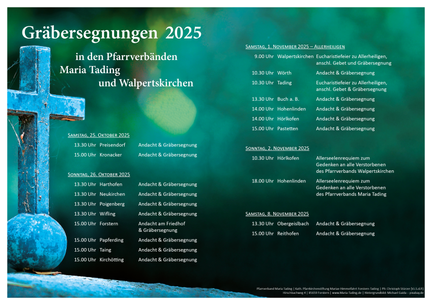 Plakat Gräbersegnungen 2025 Pfarrverband Maria Tading  und Walpertskirchen