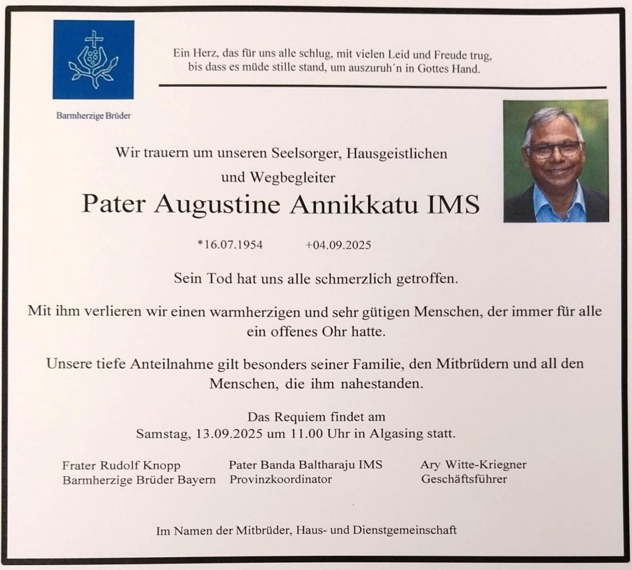 Todesanzeige Pater Augustine