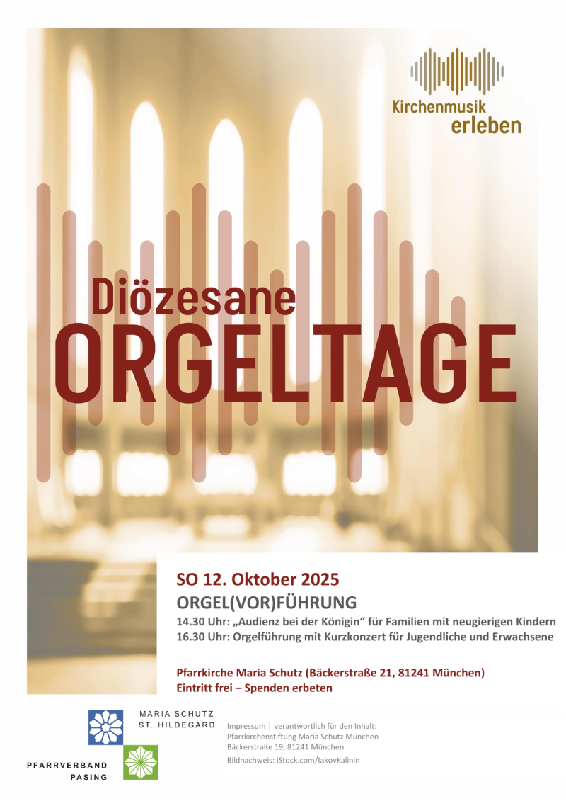 Plakat mit skizzierten Orgelpfeifen, Text nebenstehend