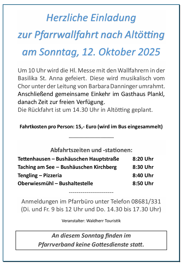 Einladung zur Pfarrwallfahrt nach AÖ