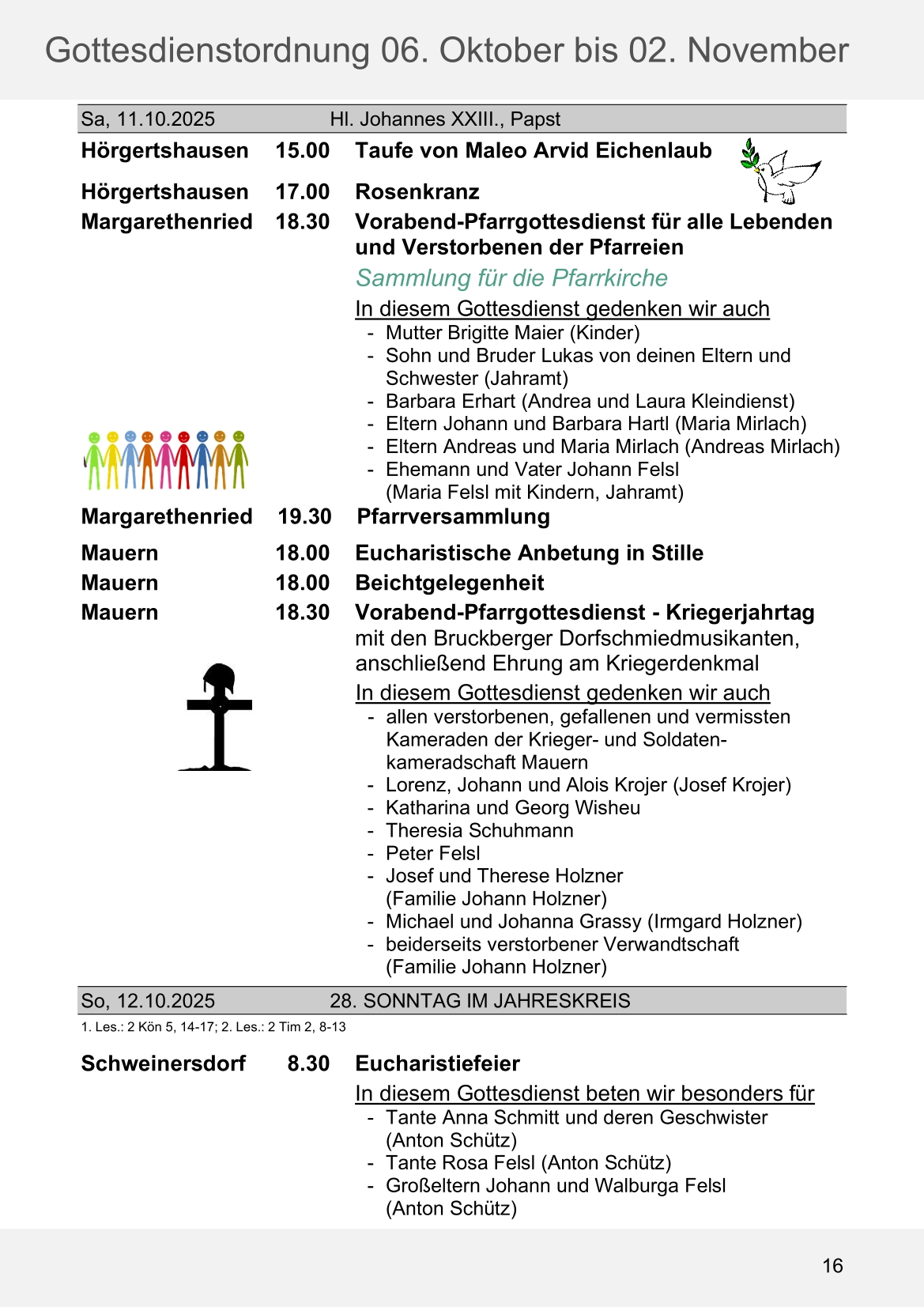 Pfarrblatt für die Pfarrverbände Hörgertshausen-Gammelsdorf und Mauern 06. Oktober bis 02. November 2025 Seite 16