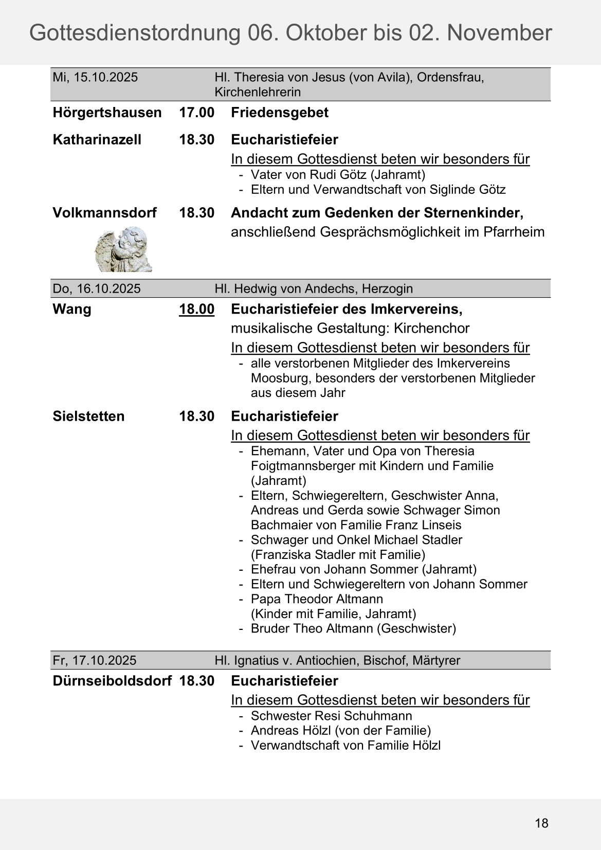 Pfarrblatt für die Pfarrverbände Hörgertshausen-Gammelsdorf und Mauern 06. Oktober bis 02. November 2025 Seite 18