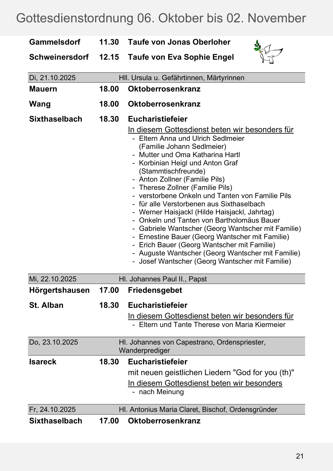 Pfarrblatt für die Pfarrverbände Hörgertshausen-Gammelsdorf und Mauern 06. Oktober bis 02. November 2025 Seite 21
