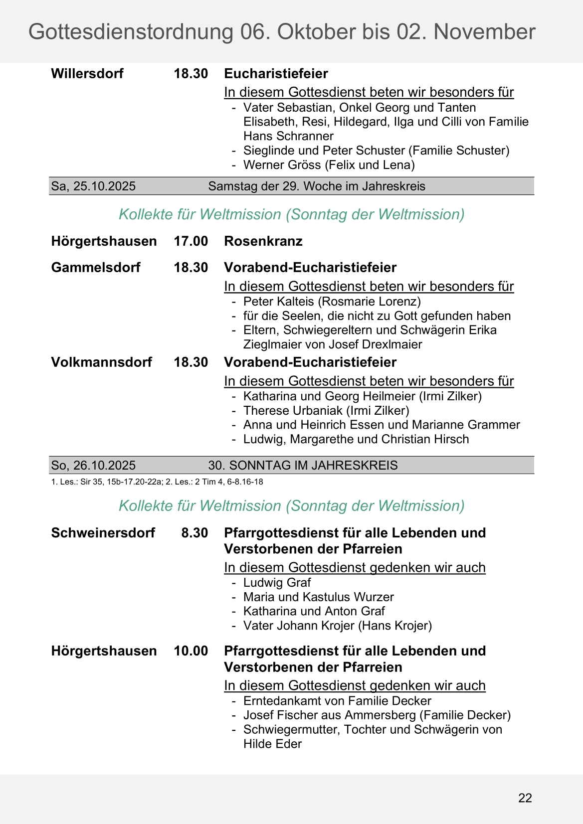 Pfarrblatt für die Pfarrverbände Hörgertshausen-Gammelsdorf und Mauern 06. Oktober bis 02. November 2025 Seite 22