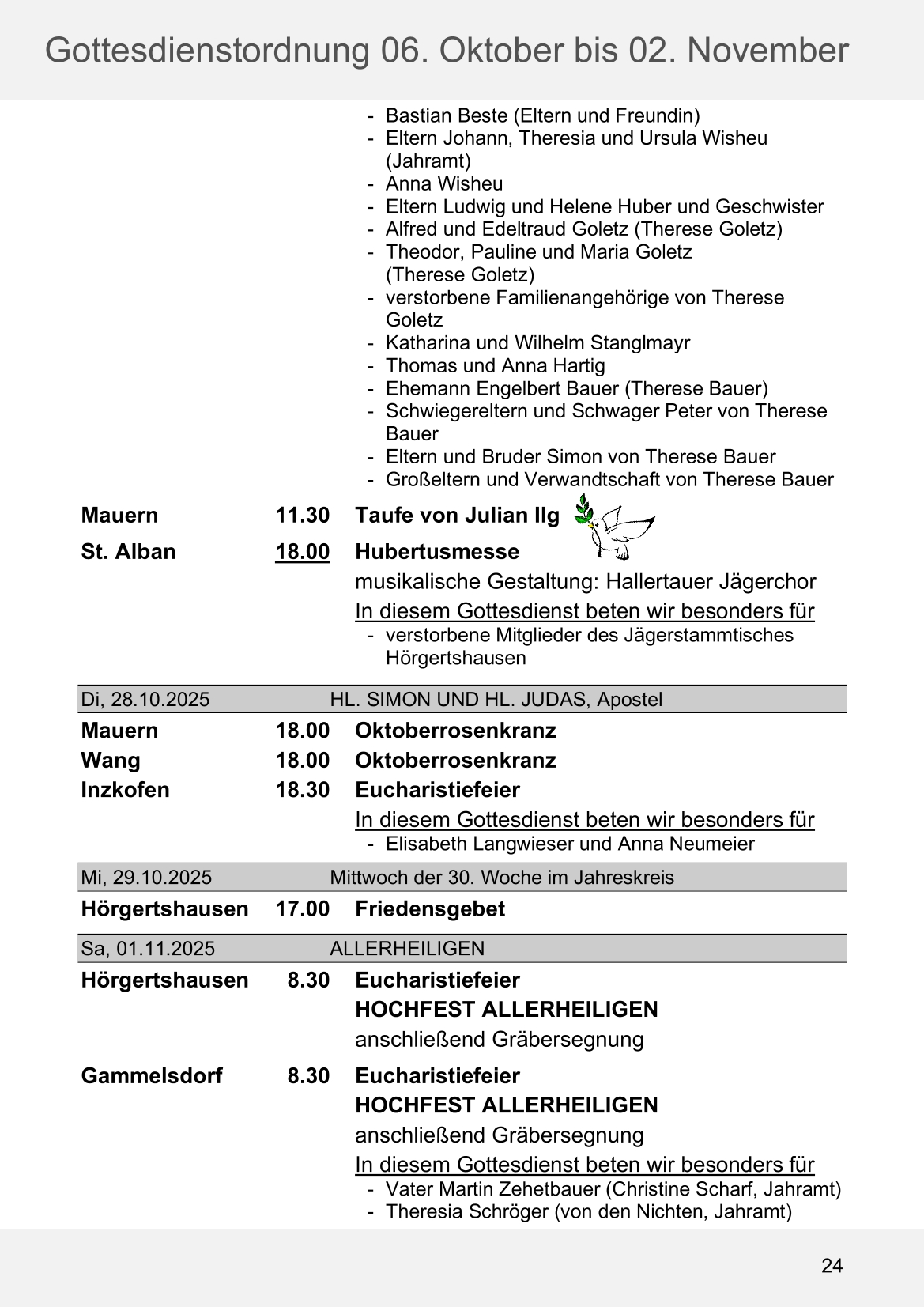 Pfarrblatt für die Pfarrverbände Hörgertshausen-Gammelsdorf und Mauern 06. Oktober bis 02. November 2025 Seite 24