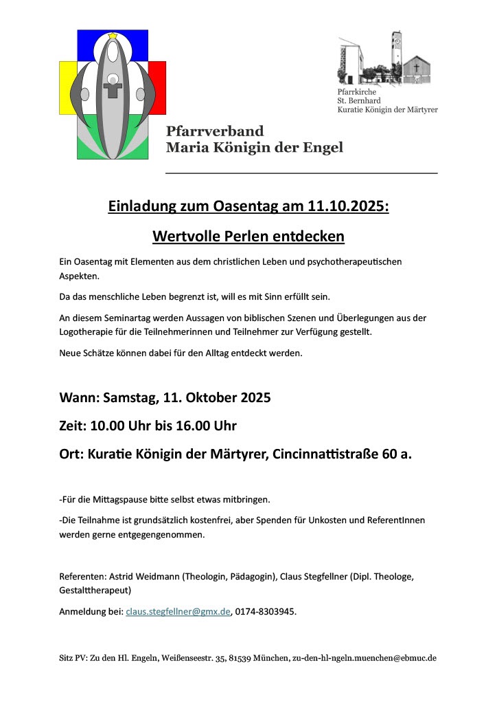 Einladung zum Oasentag in Königin der Märtyrer