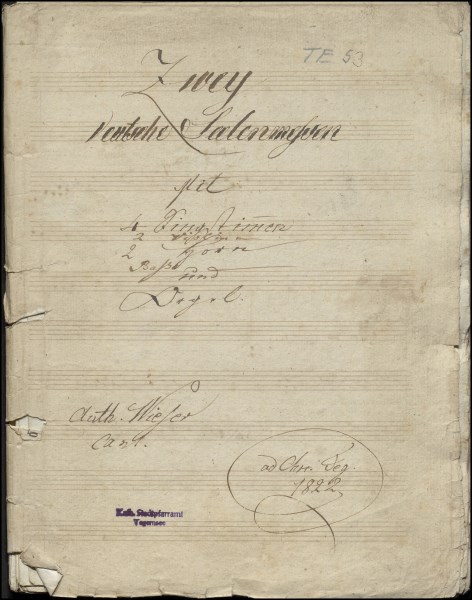 Notenumschlag mit Angabe des Autors und Datierung