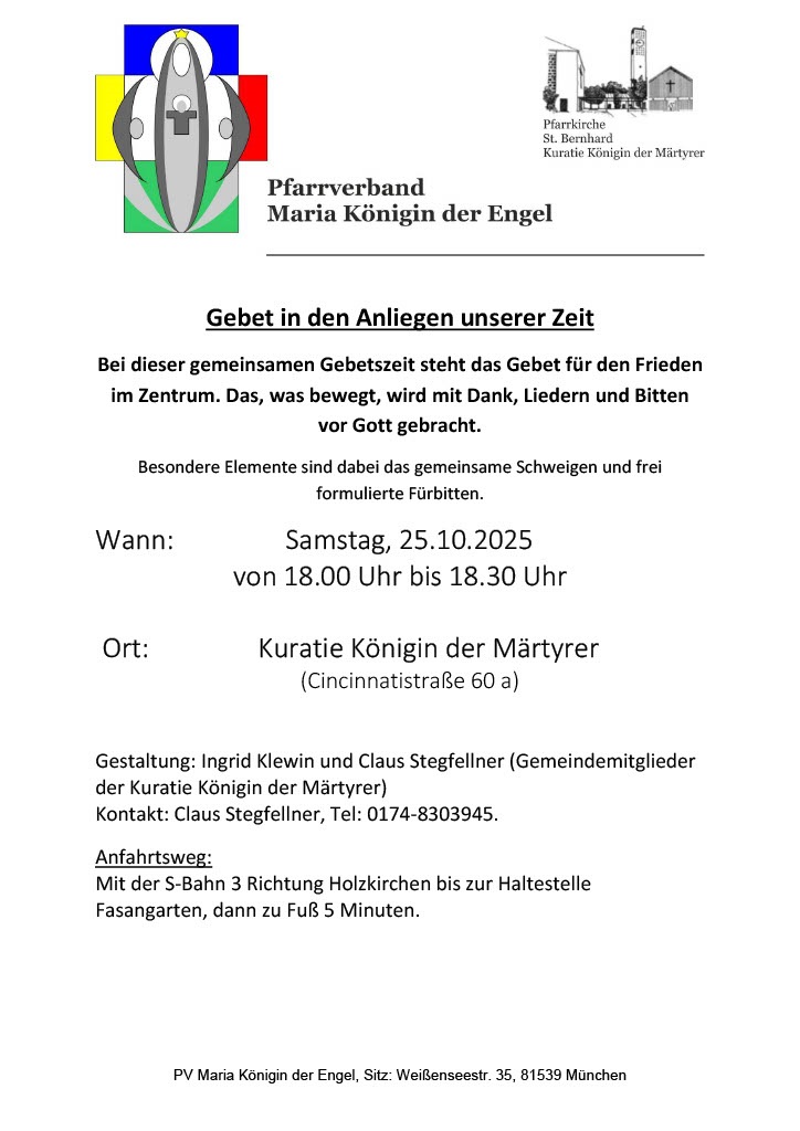 Einladung zum Friedensgebet in Königin der Märtyrer