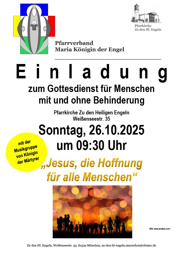 Einladung zum Gottesdienst für Menschen mit und ohne Behinderung in Zu den Hl. Engeln