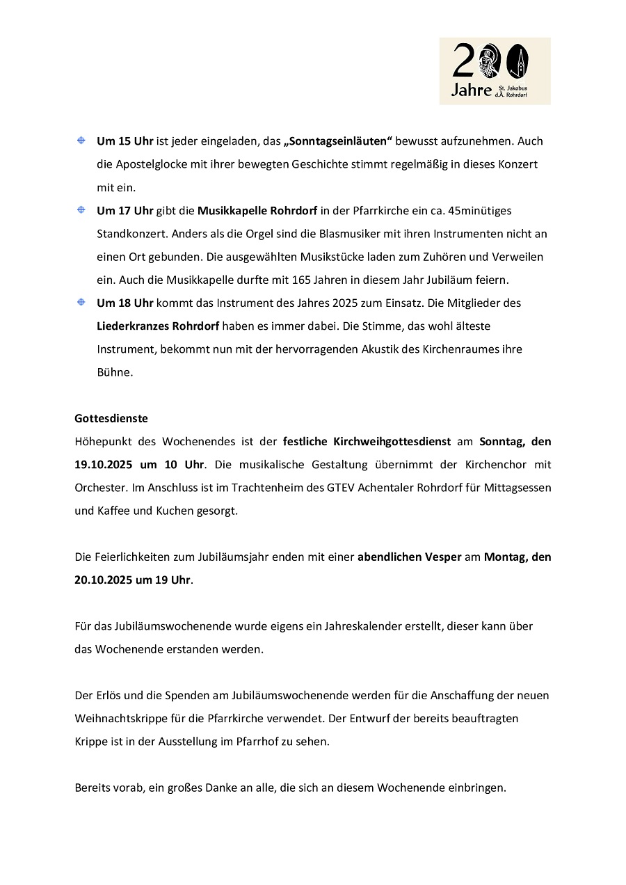 Rohrdorfer Kirchenjubiläum Text