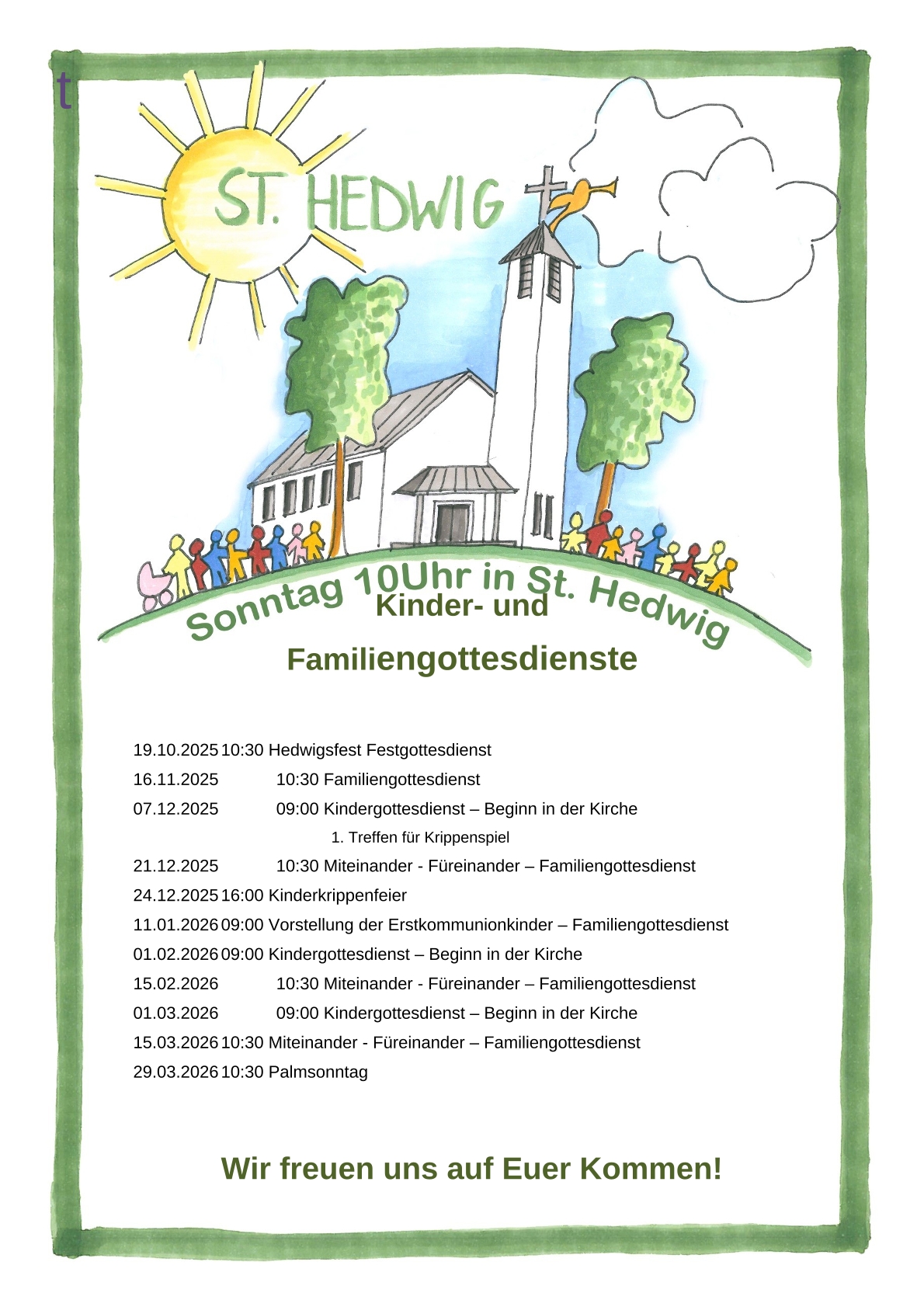 Kinder- und Familiengottesdienste in St. Hedwig Erntedank 2025 bis Palmsonntag 2026
