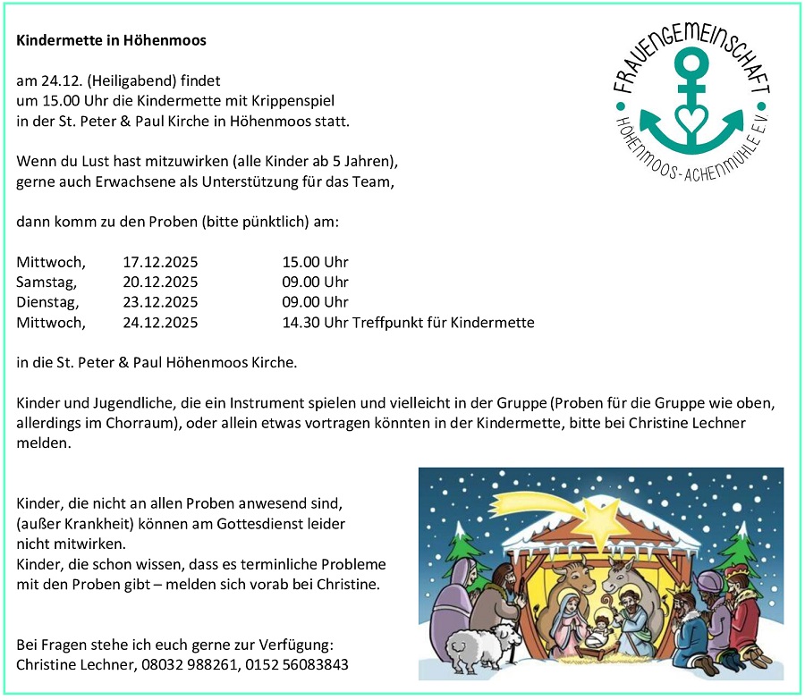 Höhenmoos Kindermette Proben 2025