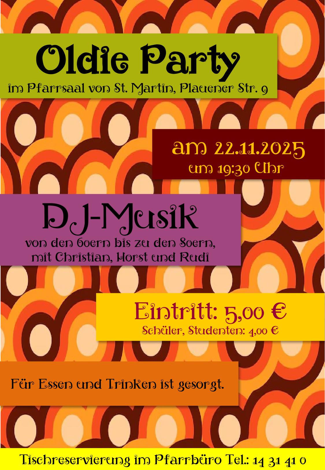 Oldieparty in St. Martin Moosach am 22.11.2025