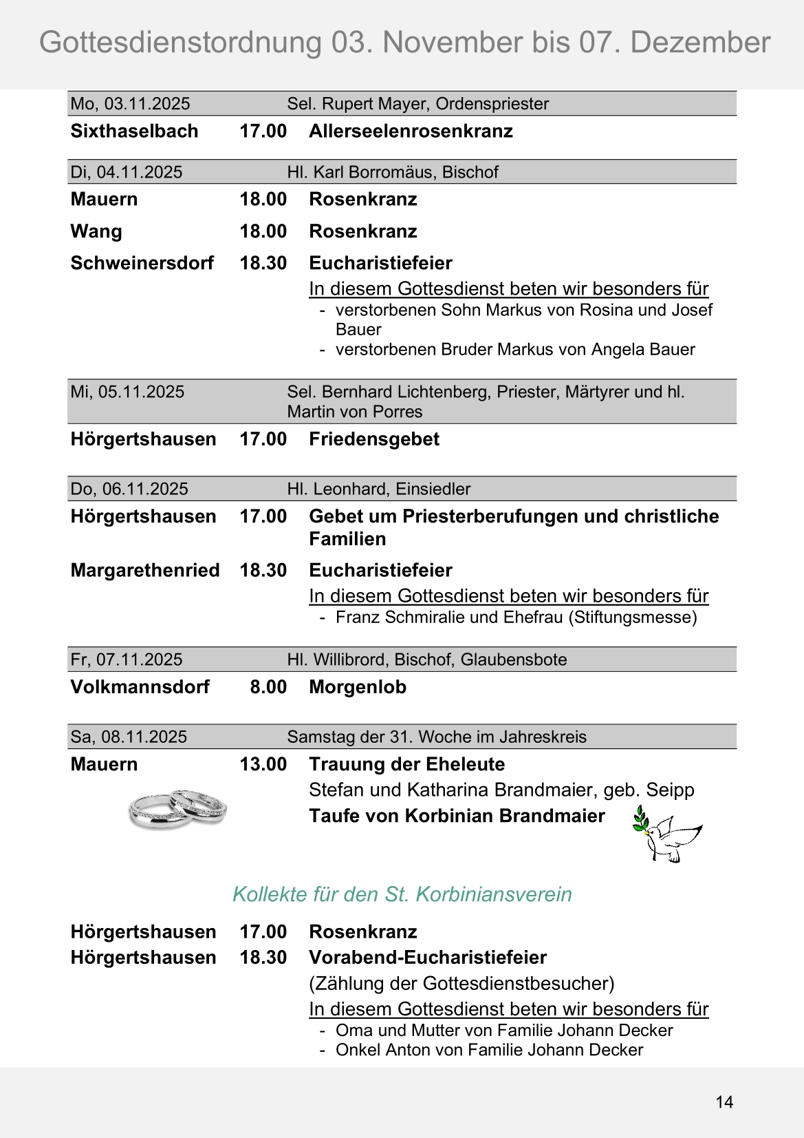Pfarrblatt für die Pfarrverbände Hörgertshausen-Gammelsdorf und Mauern 03.November bis 07.Dezember 2025 Seite 14