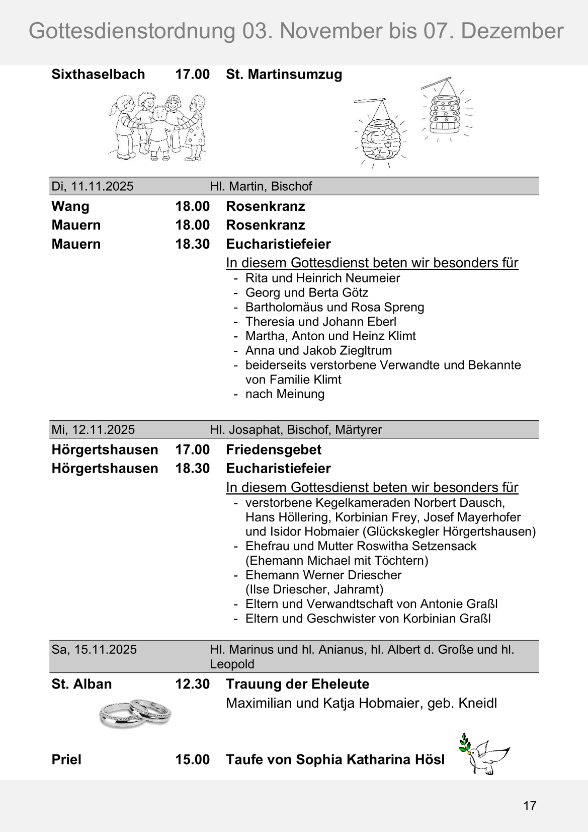 Pfarrblatt für die Pfarrverbände Hörgertshausen-Gammelsdorf und Mauern 03.November bis 07.Dezember 2025 Seite 17