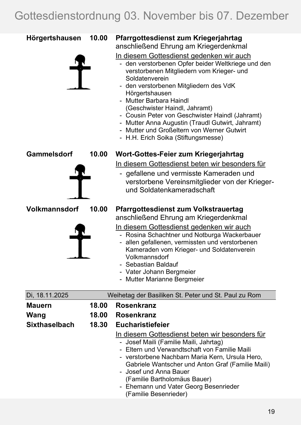Pfarrblatt für die Pfarrverbände Hörgertshausen-Gammelsdorf und Mauern 03.November bis 07.Dezember 2025 Seite 19