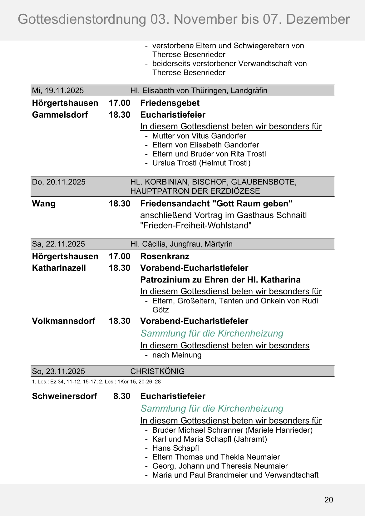 Pfarrblatt für die Pfarrverbände Hörgertshausen-Gammelsdorf und Mauern 03.November bis 07.Dezember 2025 Seite 20