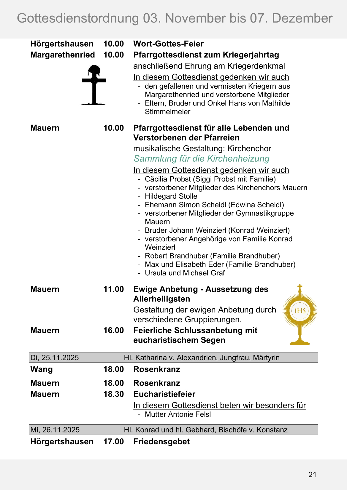 Pfarrblatt für die Pfarrverbände Hörgertshausen-Gammelsdorf und Mauern 03.November bis 07.Dezember 2025 Seite 21