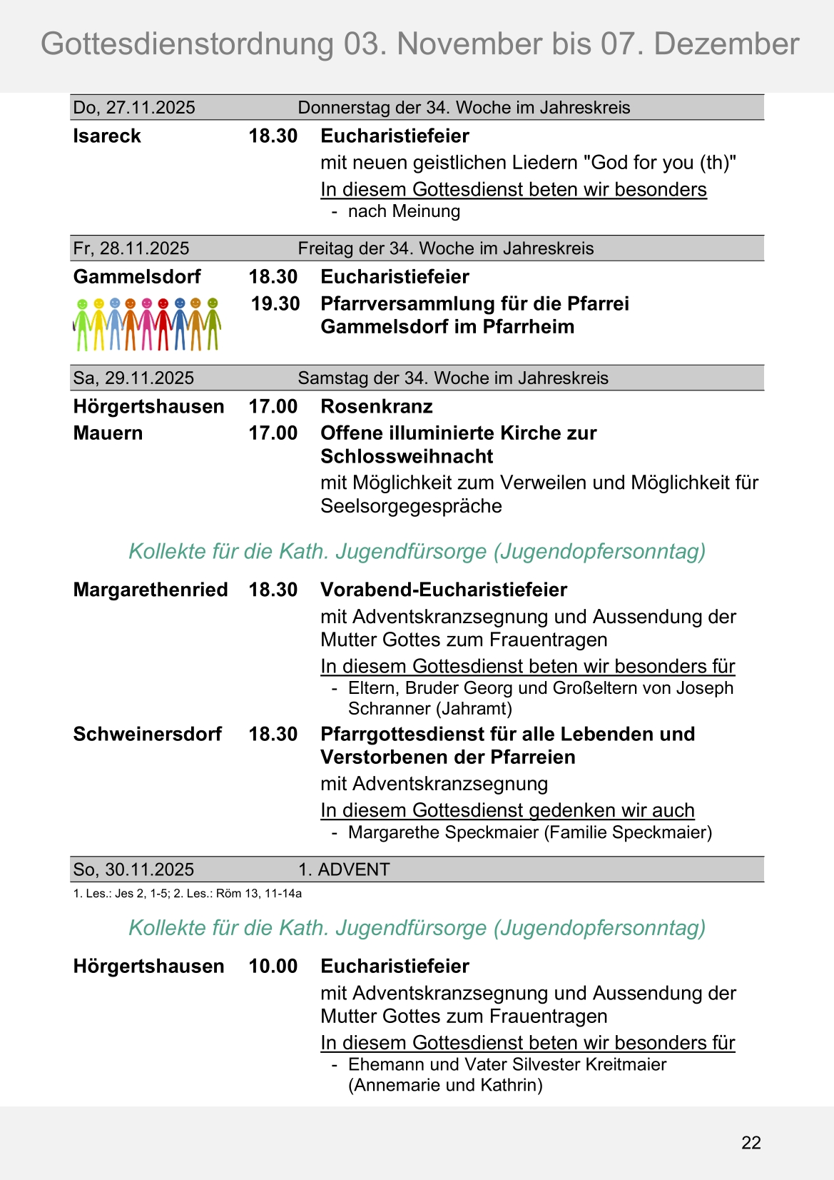 Pfarrblatt für die Pfarrverbände Hörgertshausen-Gammelsdorf und Mauern 03.November bis 07.Dezember 2025 Seite 22