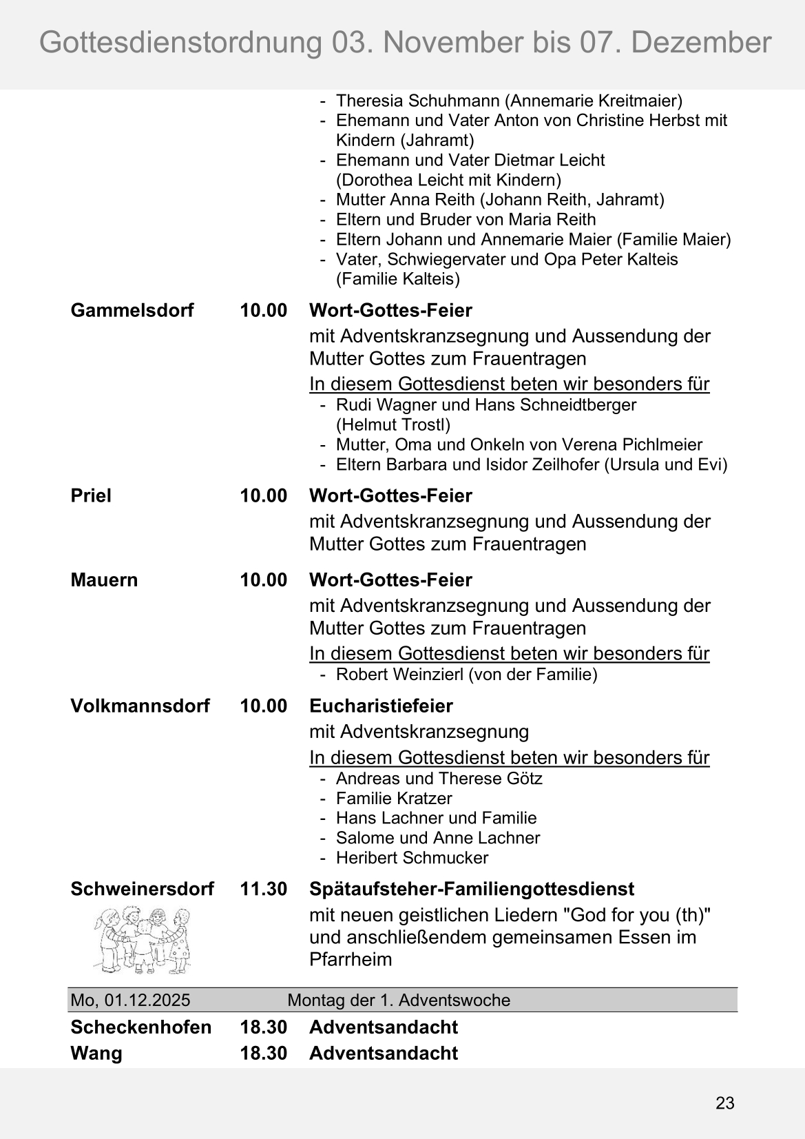 Pfarrblatt für die Pfarrverbände Hörgertshausen-Gammelsdorf und Mauern 03.November bis 07.Dezember 2025 Seite 23
