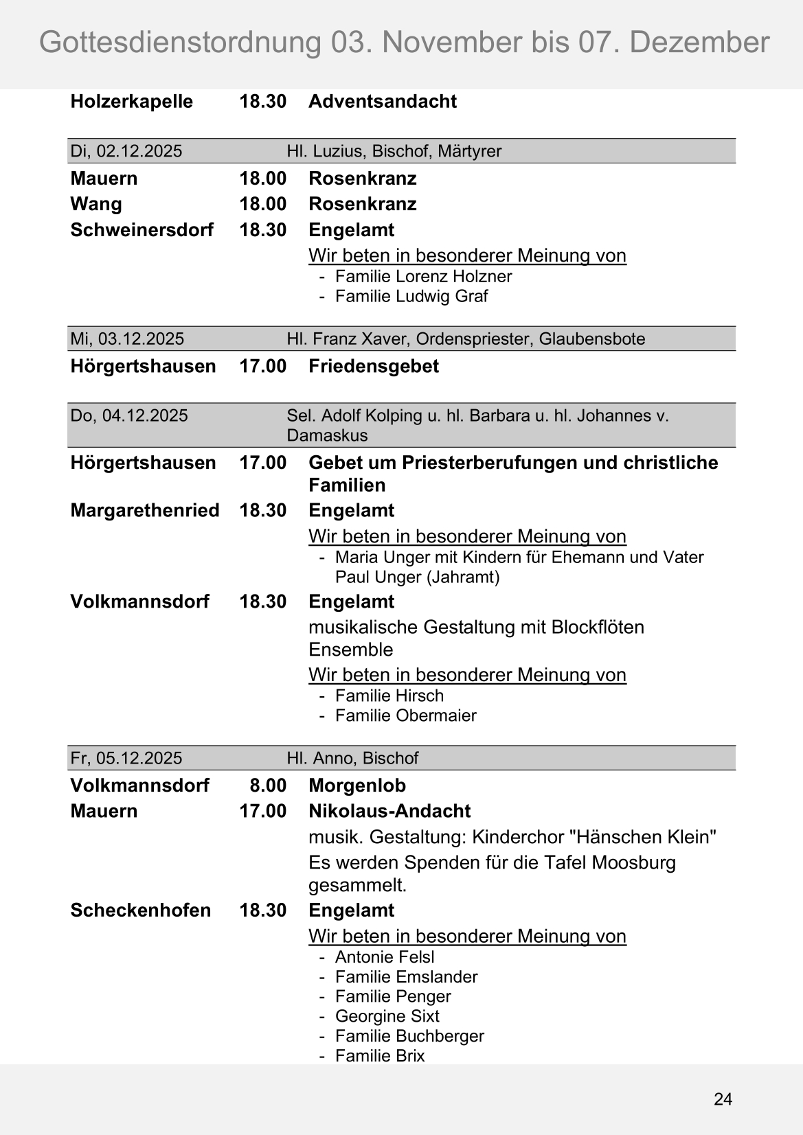 Pfarrblatt für die Pfarrverbände Hörgertshausen-Gammelsdorf und Mauern 03.November bis 07.Dezember 2025 Seite 24