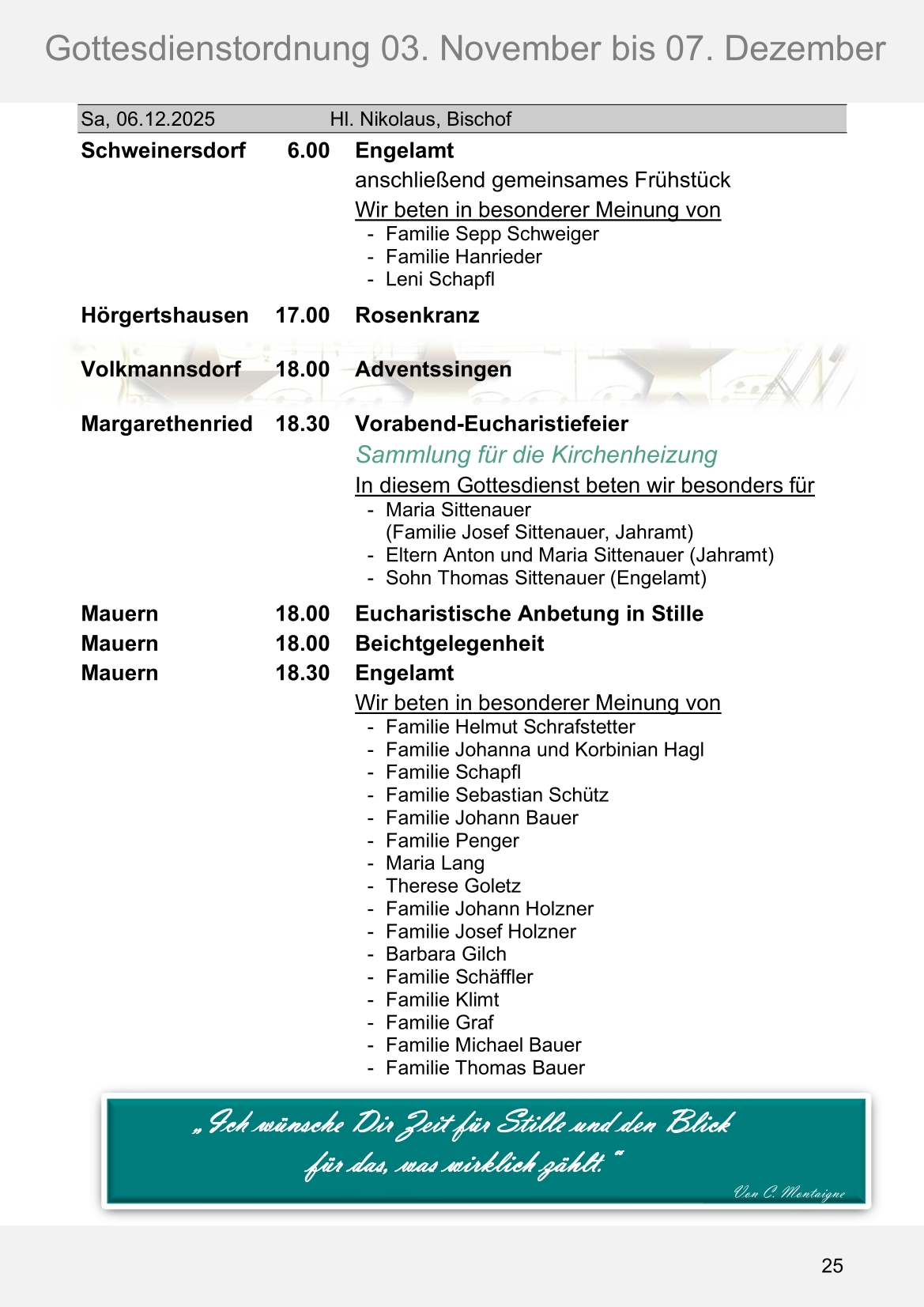 Pfarrblatt für die Pfarrverbände Hörgertshausen-Gammelsdorf und Mauern 03.November bis 07.Dezember 2025 Seite 25