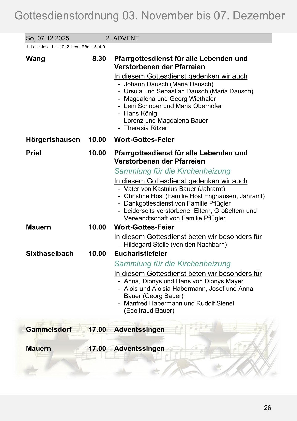 Pfarrblatt für die Pfarrverbände Hörgertshausen-Gammelsdorf und Mauern 03.November bis 07.Dezember 2025 Seite 26