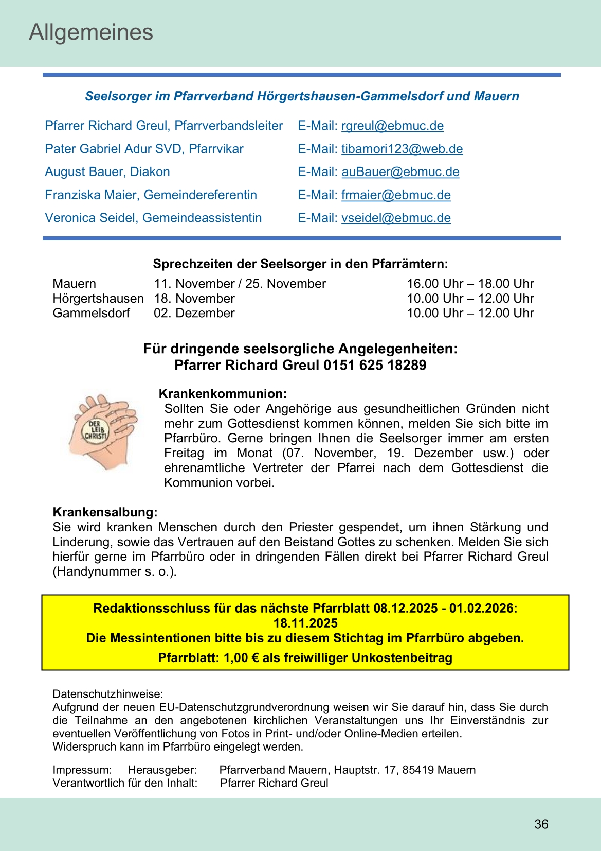 Pfarrblatt für die Pfarrverbände Hörgertshausen-Gammelsdorf und Mauern 03.November bis 07.Dezember 2025 Seite 36
