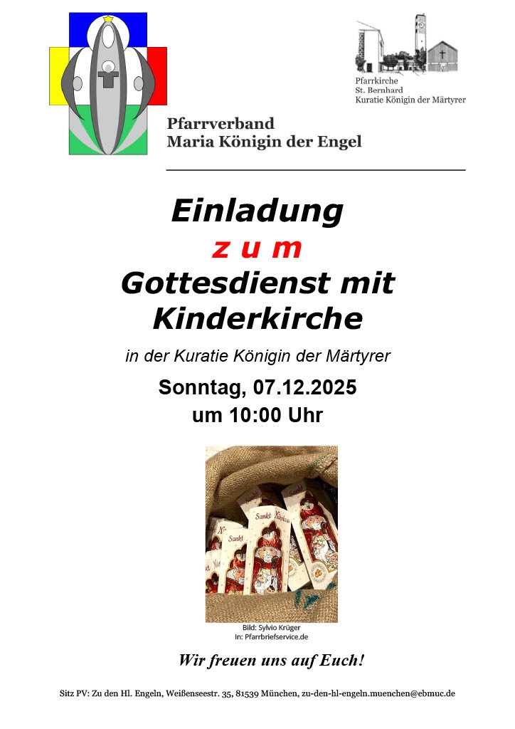 Einladung Gottesdienst mit Kinderkirche u. Nikolaus Königin der Märtyrer