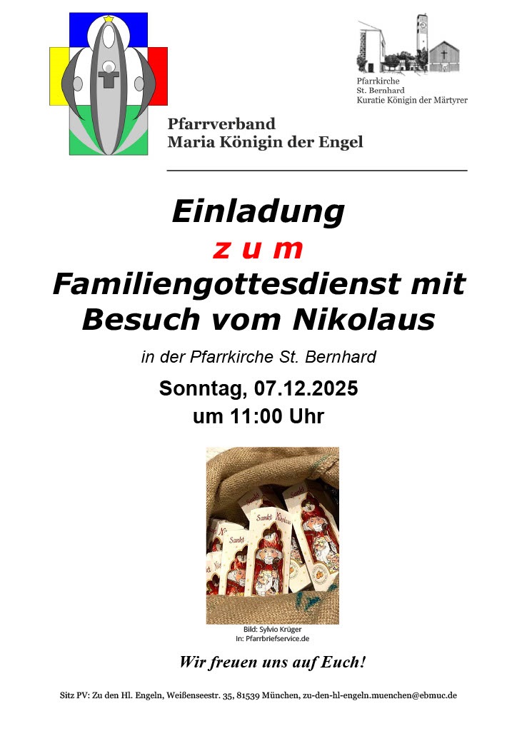 Einladung Gottesdienst mit Nikolaus in St. Bernhard
