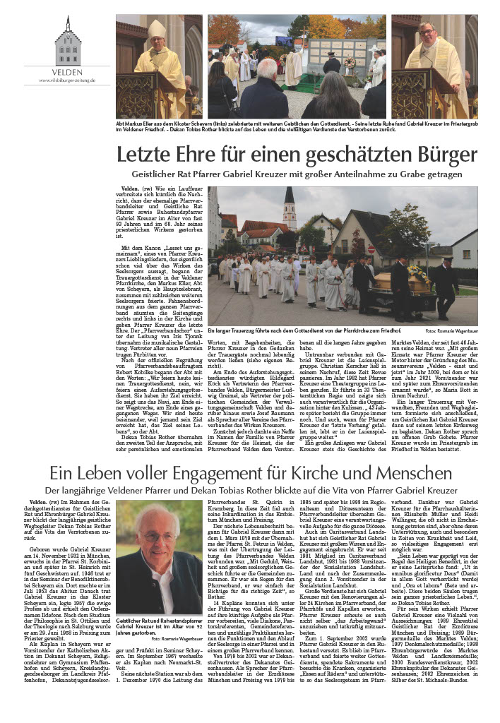 Artikel Beerdigung Pfr. Gabriel Kreuzer