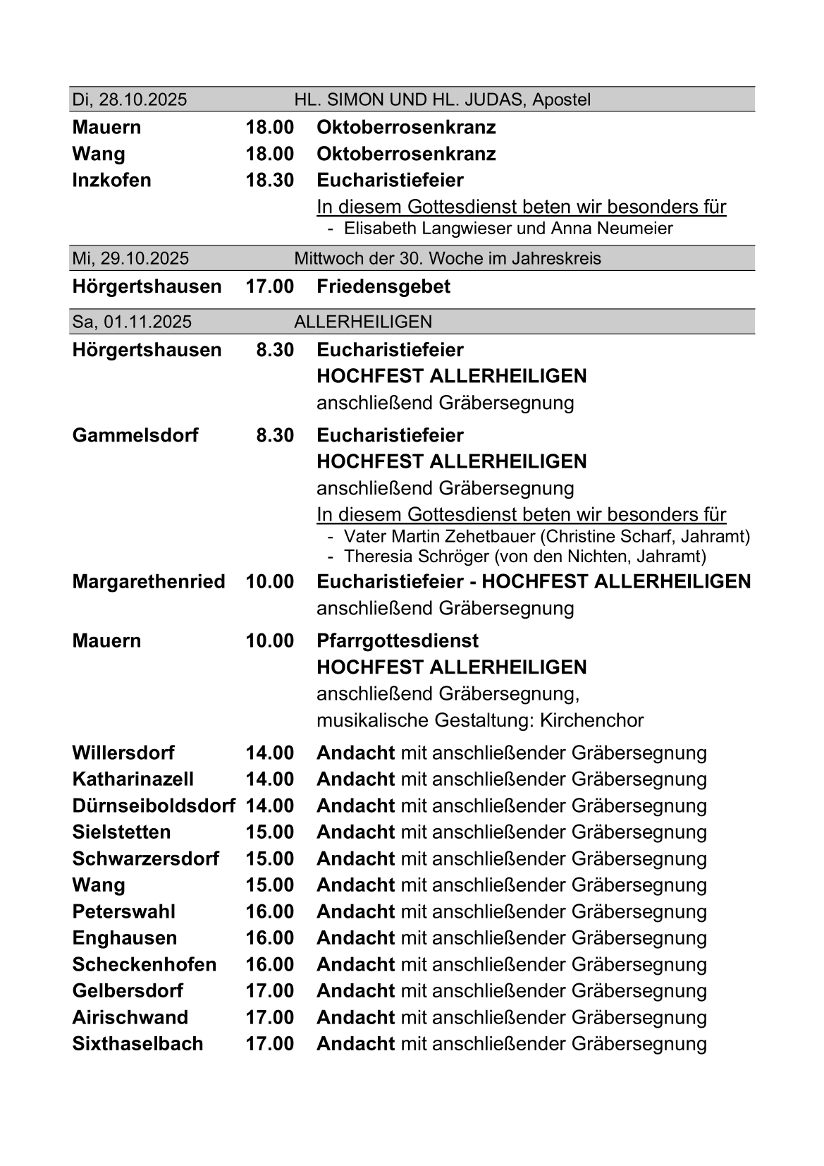 Gottesdienste 28.10. bis 02.11.2025 Seite 1