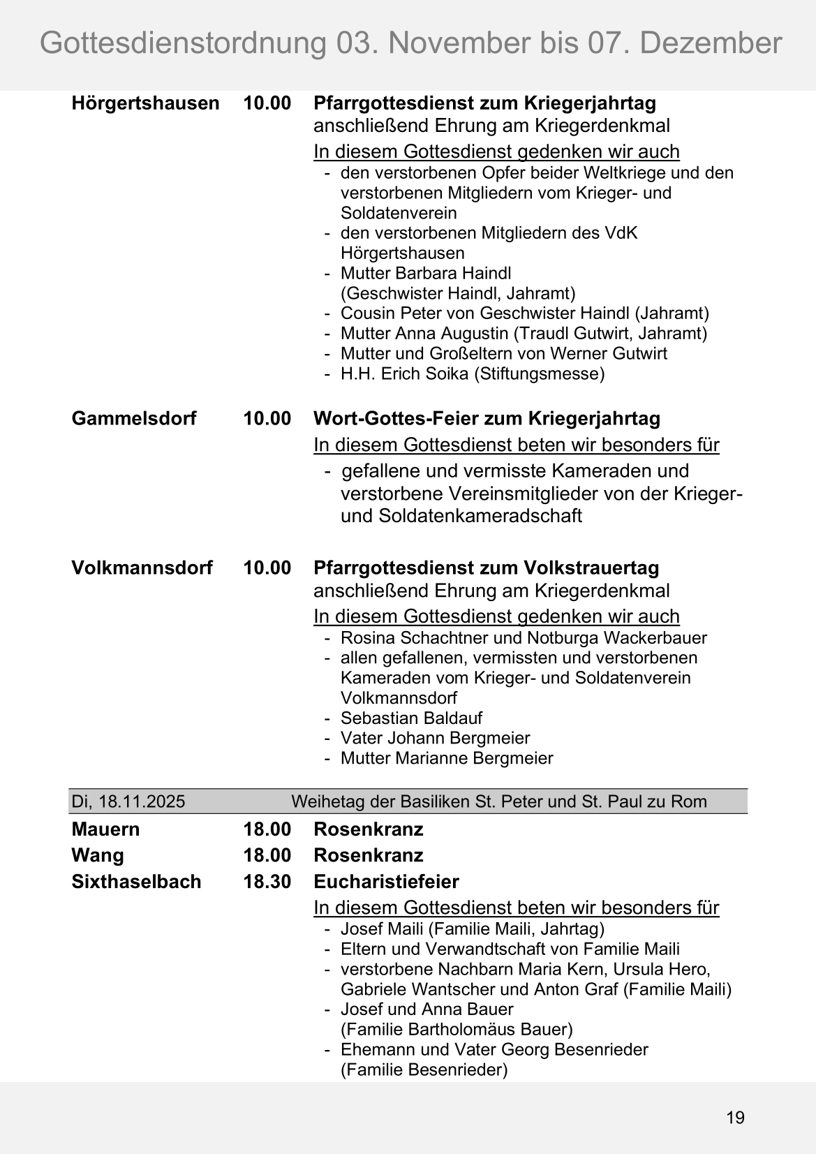 Pfarrblatt für die Pfarrverbände Hörgertshausen-Gammelsdorf und Mauern 03.November bis 07.Dezember 2025 Seite 19