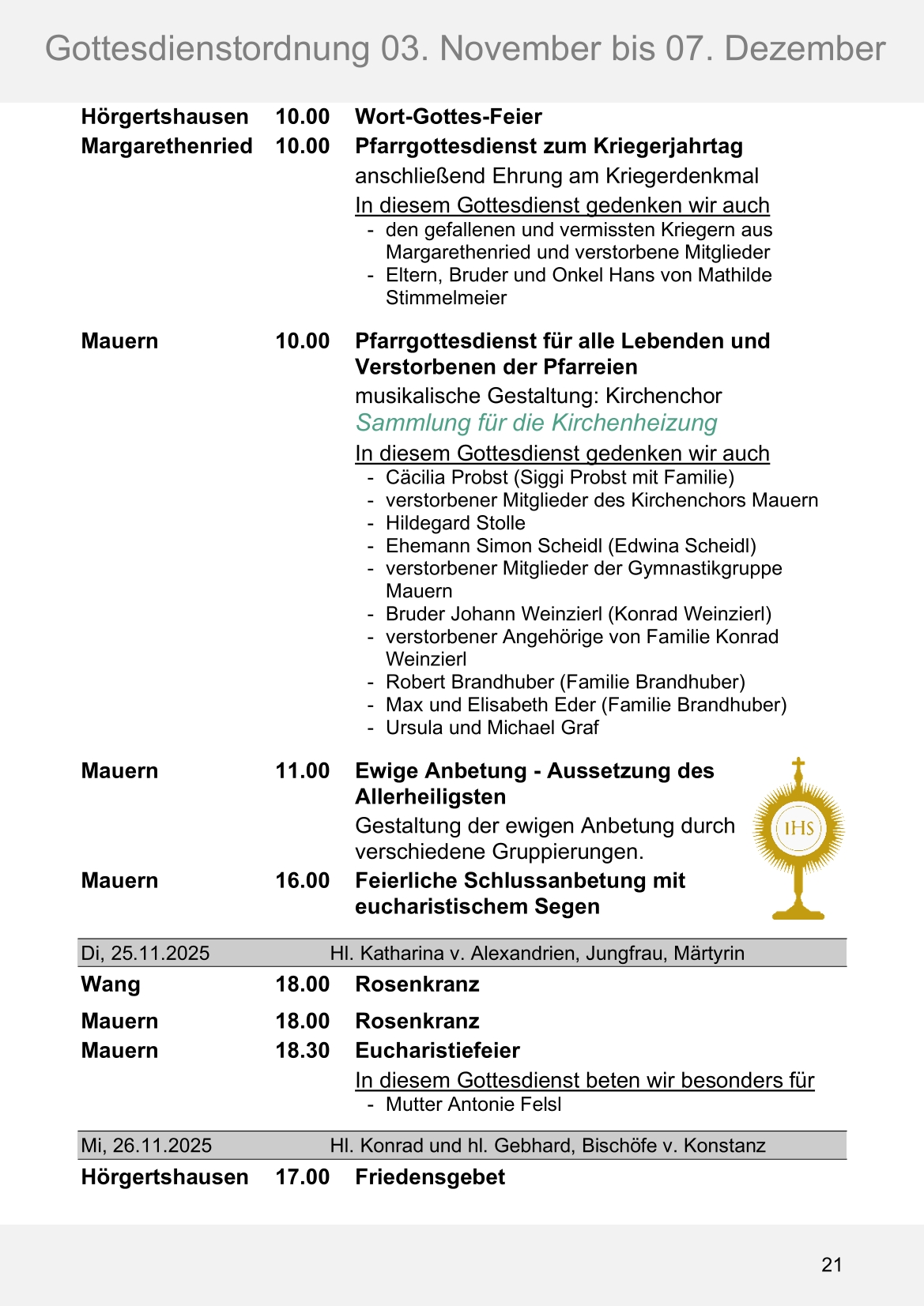 Pfarrblatt für die Pfarrverbände Hörgertshausen-Gammelsdorf und Mauern 03.November bis 07.Dezember 2025 Seite 21