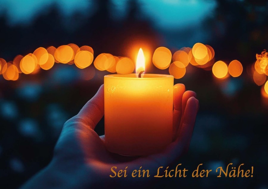 Hand mit brennender Kerze