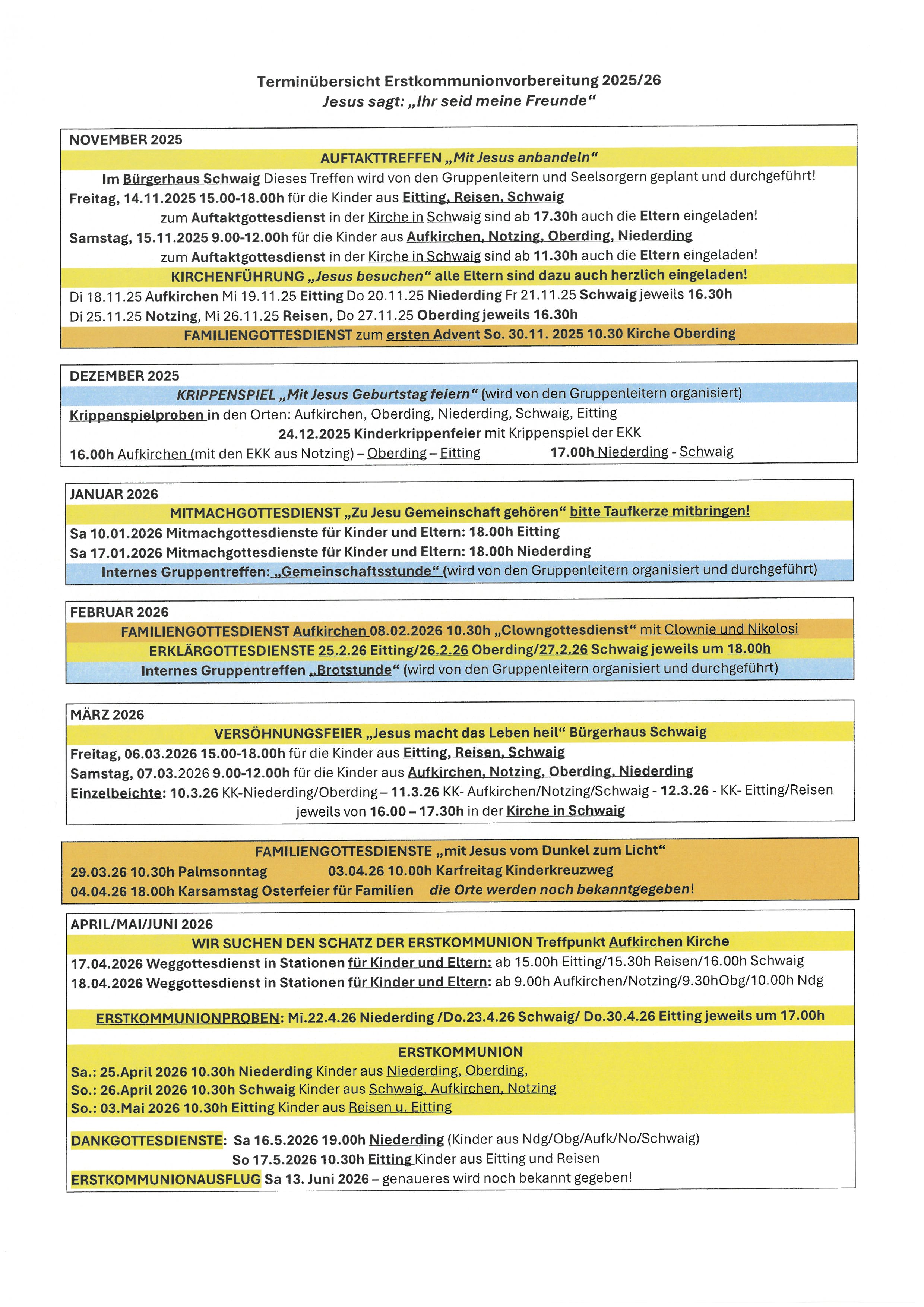 Termine Erstkommunion