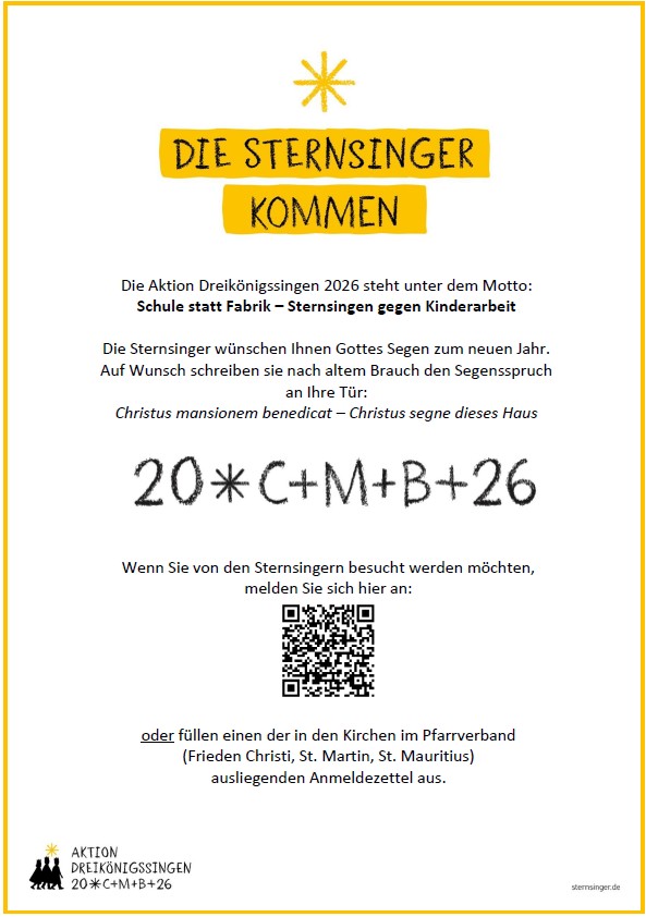 Anmeldung zum Besuch der Sternsinger über QR-Code