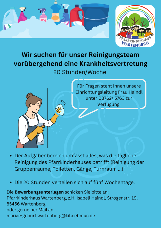 Wir suchen eine Krankheitsvertretung für unser Reinigungsteam