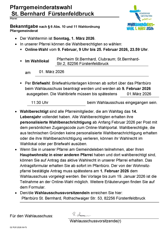 Öffentliche Bekanntmachung PGR Wahl