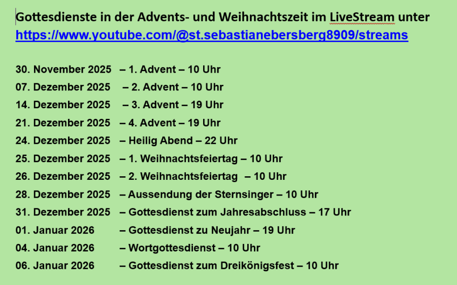 Gottesdienste im LiveStream in der Advents- und Weihnachtszeit