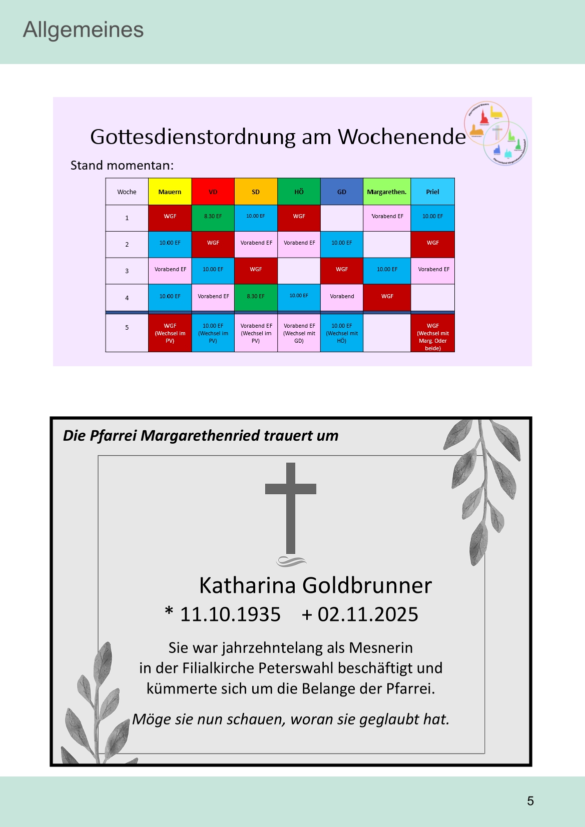 Pfarrblatt für die Pfarrverbände Hörgertshausen-Gammelsdorf und Mauern 08.Dezember 2025 bis 01.Februar 2026 Seite 05
