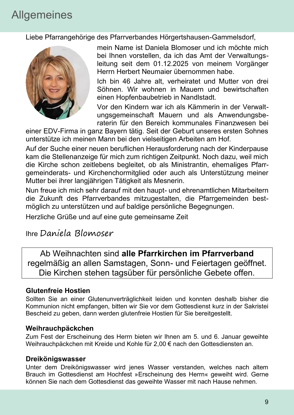 Pfarrblatt für die Pfarrverbände Hörgertshausen-Gammelsdorf und Mauern 08.Dezember 2025 bis 01.Februar 2026 Seite 09