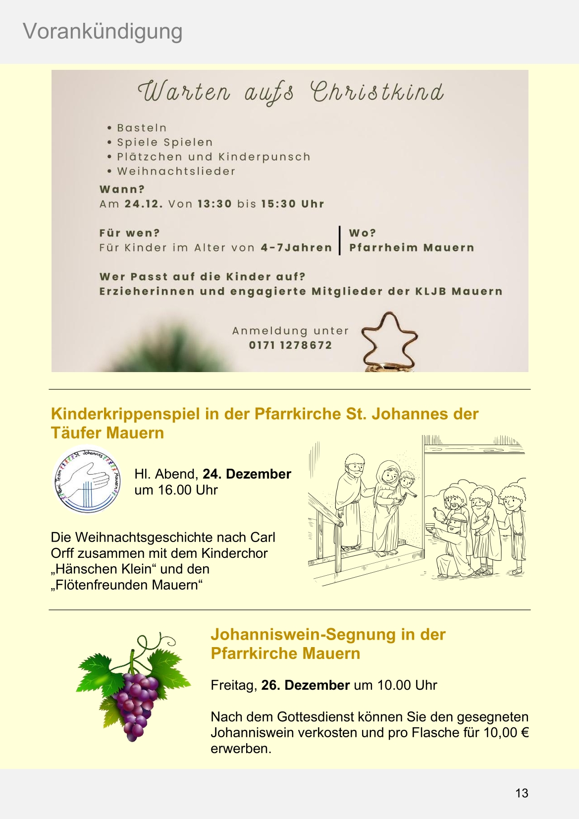 Pfarrblatt für die Pfarrverbände Hörgertshausen-Gammelsdorf und Mauern 08.Dezember 2025 bis 01.Februar 2026 Seite 13