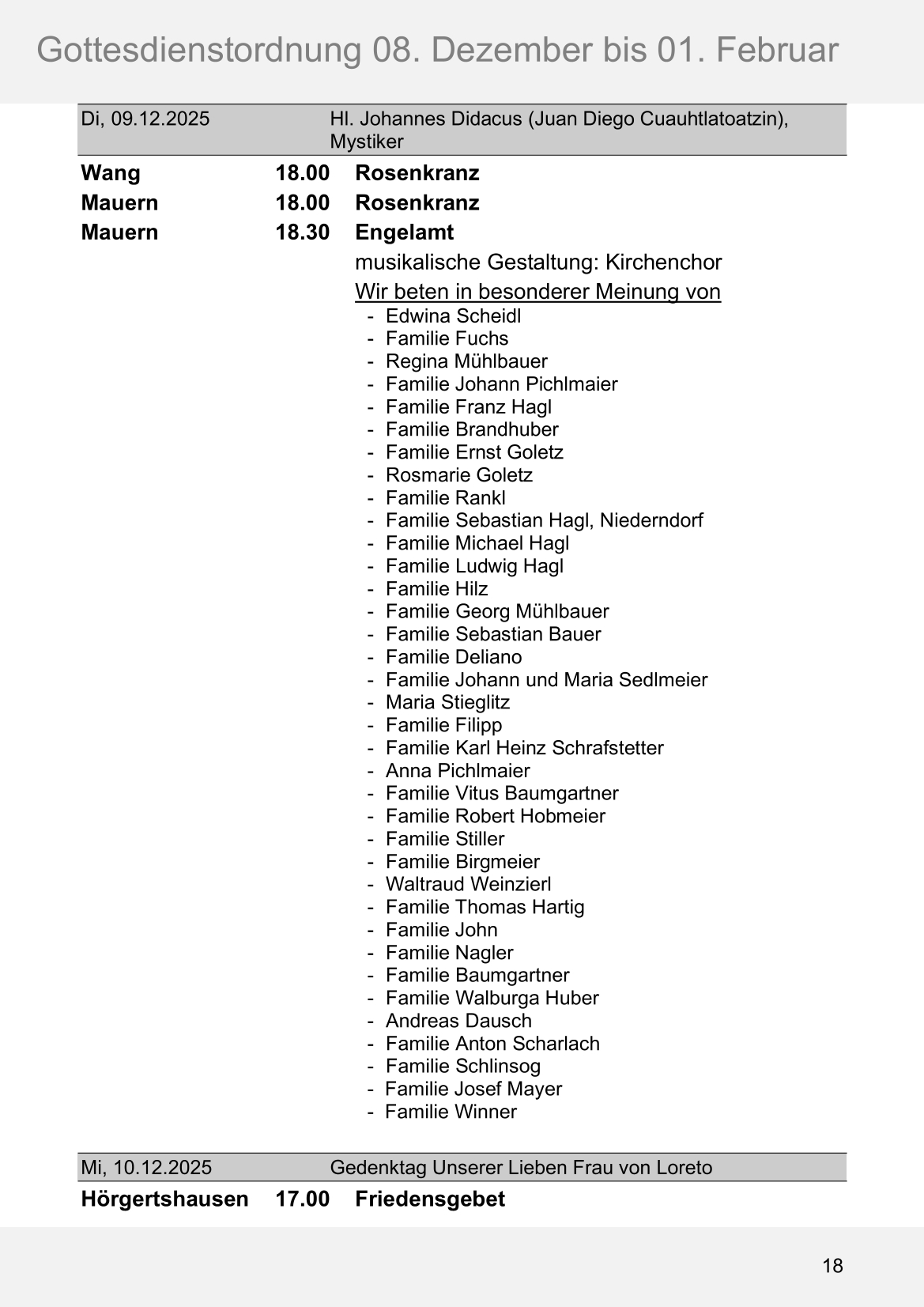 Pfarrblatt für die Pfarrverbände Hörgertshausen-Gammelsdorf und Mauern 08.Dezember 2025 bis 01.Februar 2026 Seite 18