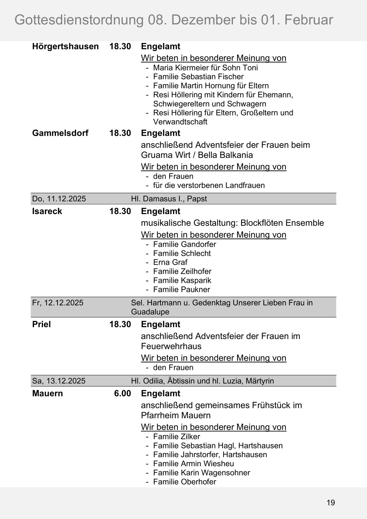Pfarrblatt für die Pfarrverbände Hörgertshausen-Gammelsdorf und Mauern 08.Dezember 2025 bis 01.Februar 2026 Seite 19