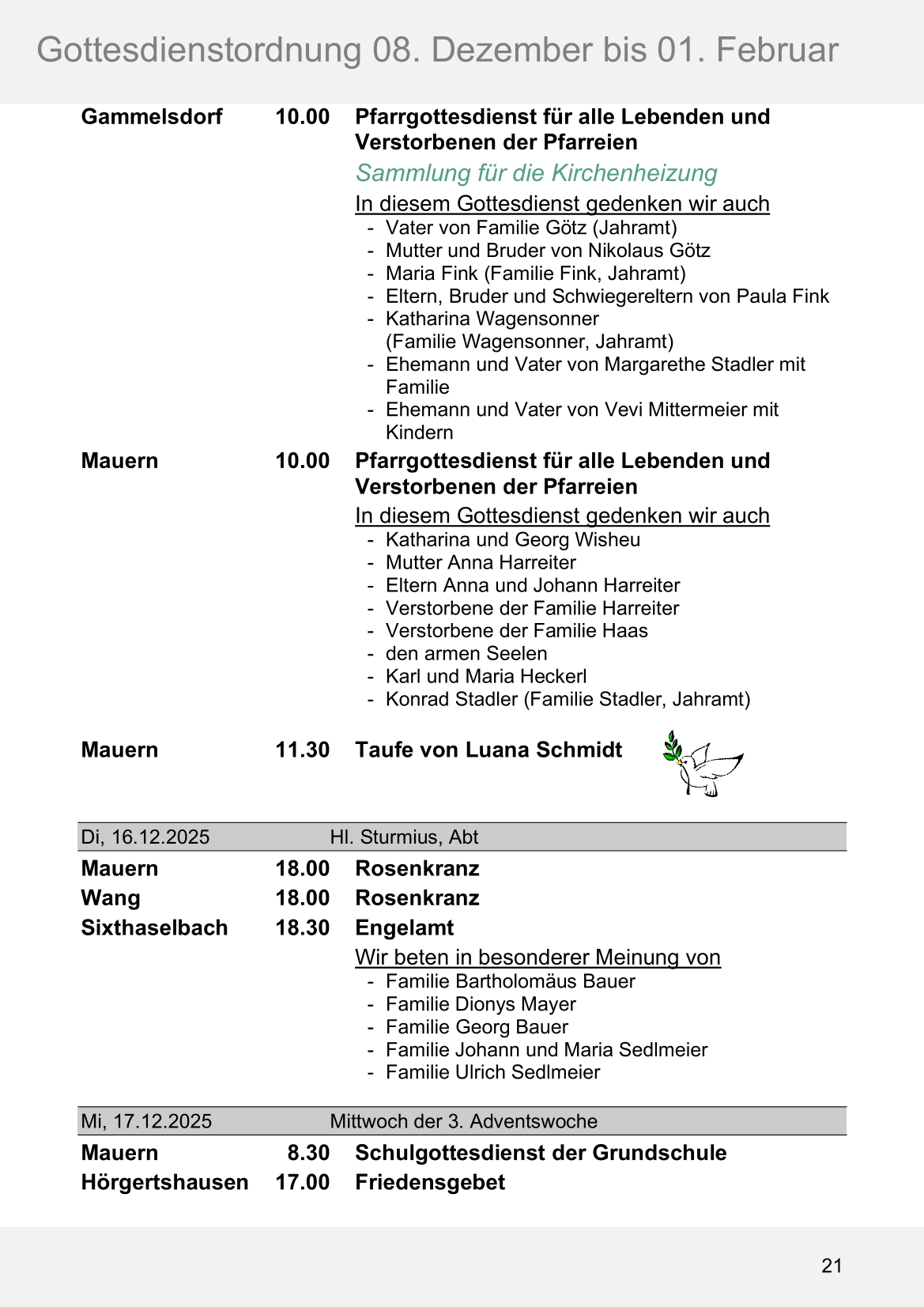Pfarrblatt für die Pfarrverbände Hörgertshausen-Gammelsdorf und Mauern 08.Dezember 2025 bis 01.Februar 2026 Seite 21
