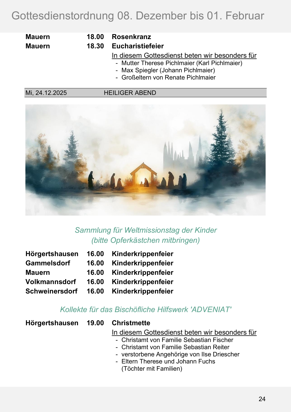 Pfarrblatt für die Pfarrverbände Hörgertshausen-Gammelsdorf und Mauern 08.Dezember 2025 bis 01.Februar 2026 Seite 24