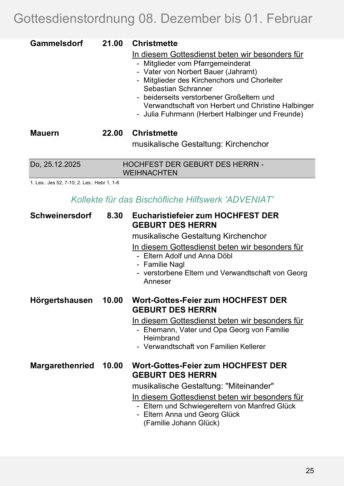 Pfarrblatt für die Pfarrverbände Hörgertshausen-Gammelsdorf und Mauern 08.Dezember 2025 bis 01.Februar 2026 Seite 25