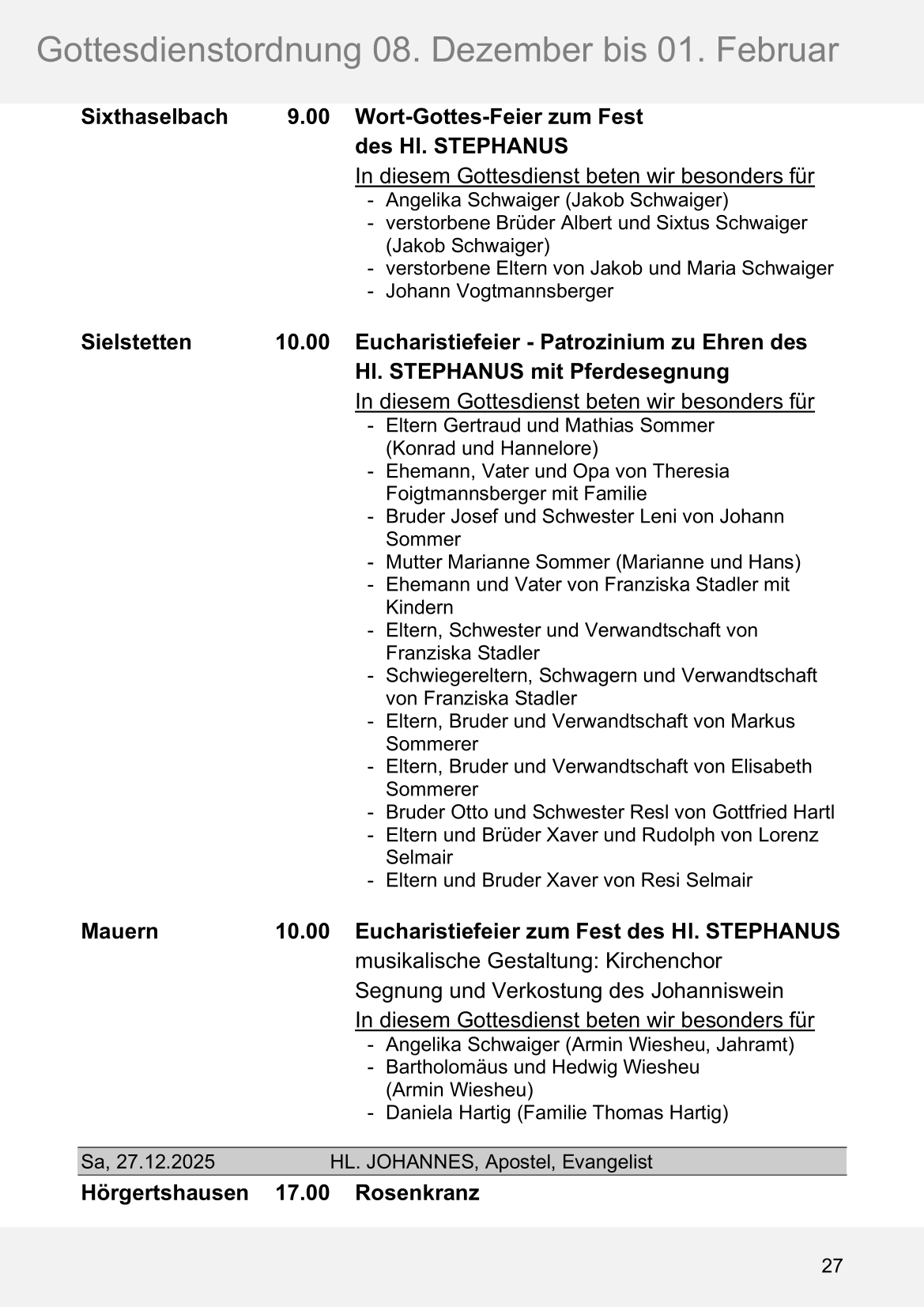Pfarrblatt für die Pfarrverbände Hörgertshausen-Gammelsdorf und Mauern 08.Dezember 2025 bis 01.Februar 2026 Seite 27