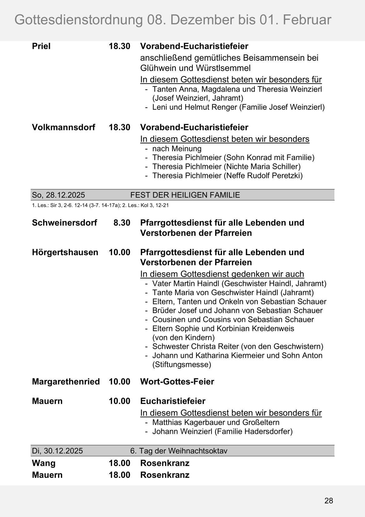 Pfarrblatt für die Pfarrverbände Hörgertshausen-Gammelsdorf und Mauern 08.Dezember 2025 bis 01.Februar 2026 Seite 28